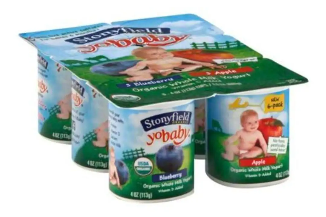 Order Stonyfield Farm Organic YoBaby Yogurt, Whole Milk, Apple, Blueberry, 6+ Months - 6 Pack (4 Ounces Each) food online from Holiday farms store, Roslyn Heights on bringmethat.com
