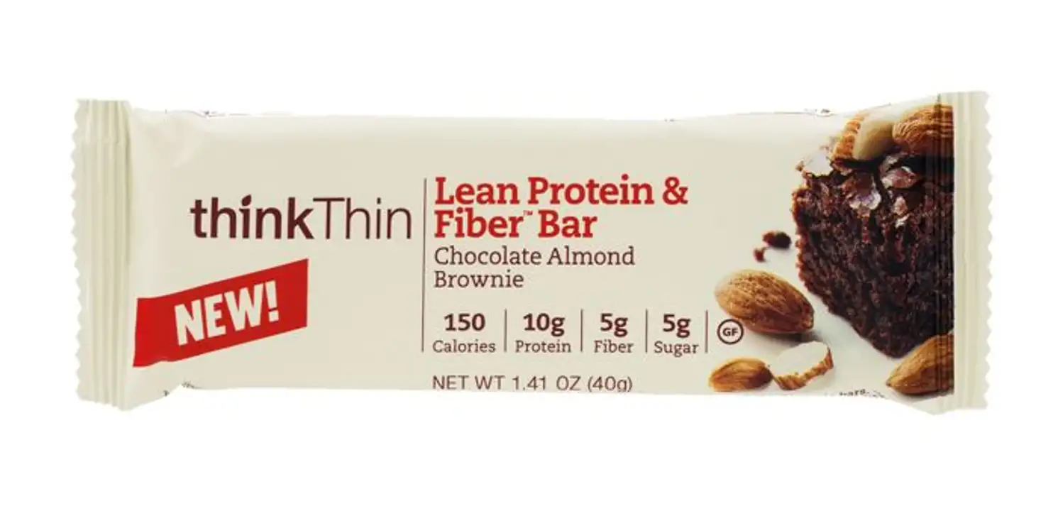 Order ThinkThin Protein & Fiber Bar, Chocolate Almond Brownie - 1.41 Ounces food online from Holiday farms store, Roslyn Heights on bringmethat.com