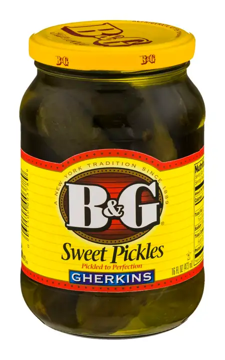 Order B&G Gherkins Sweet Pickles - 16 Ounces food online from Holiday farms store, Roslyn Heights on bringmethat.com