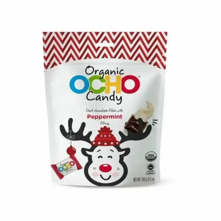 Order Ocho Christmas Peppermint Mini Dark Chocolate - 3.5 Ounces food online from Whole Foods Co-Op Denfeld store, Duluth on bringmethat.com
