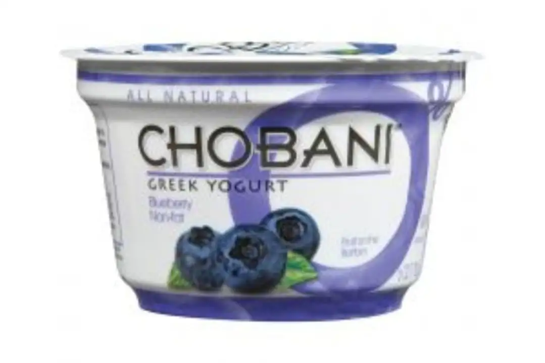 Order Chobani Yogurt, Greek, Non-Fat, with Blueberry on the Bottom - 5.3 Ounces food online from Whole Foods Co-Op Denfeld store, Duluth on bringmethat.com
