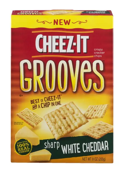Order Cheez It Grooves Crispy Cracker Chips, Sharp White Cheddar - 9 Ounces food online from Novato Harvest Market store, Novato on bringmethat.com