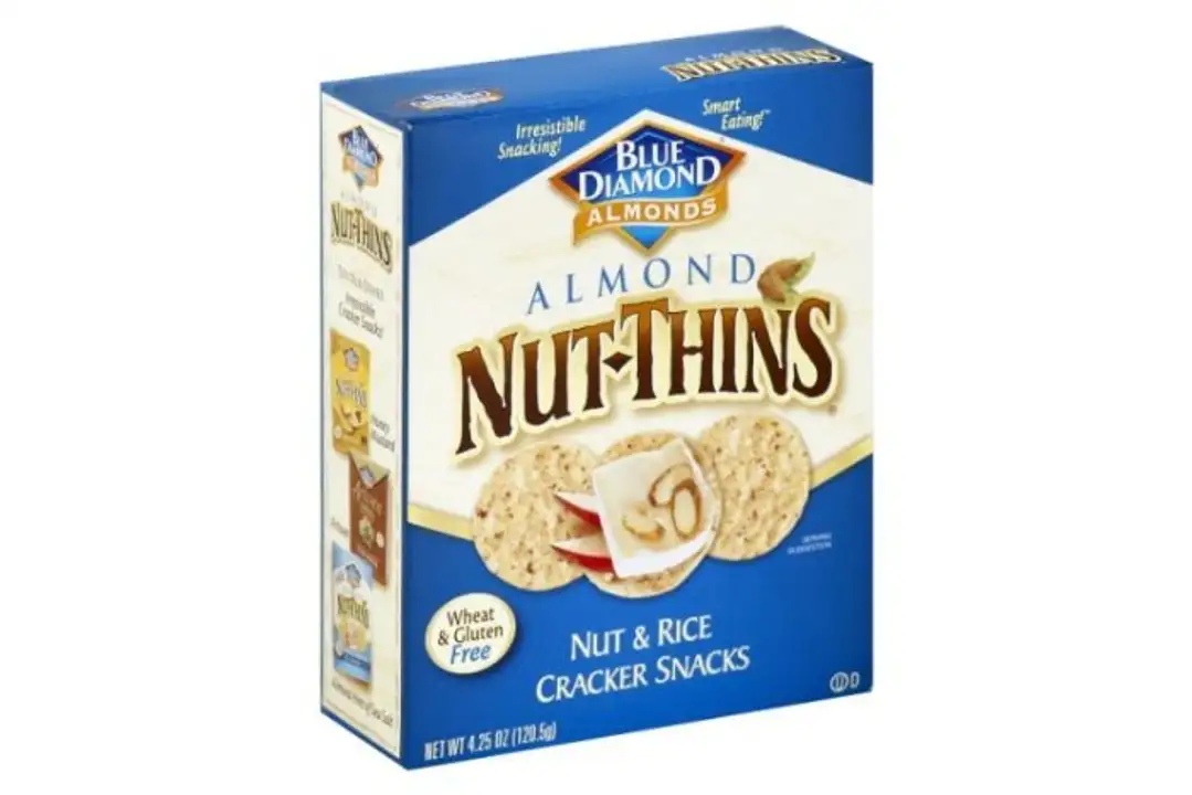 Order Blue Diamond Nut-Thins Cracker Snacks, Nut & Rice, Almond - 4.25 Ounces food online from Novato Harvest Market store, Novato on bringmethat.com