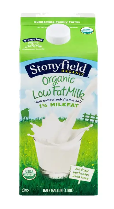 Order Stonyfield Farm Organic Lowfat Milk, 1% Milkfat - 64 Ounces food online from Holiday farms store, Roslyn Heights on bringmethat.com