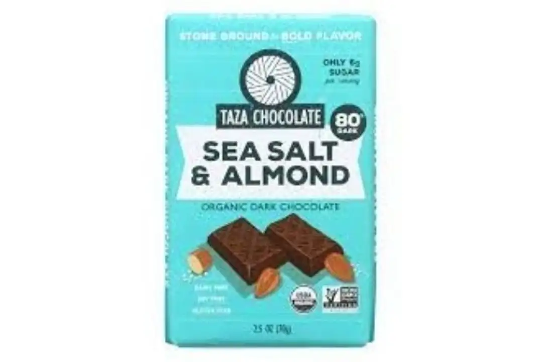 Order Taza Organic Almonds Dark Chocolate Bar, 2.5 oz food online from Whole Foods Co-Op Denfeld store, Duluth on bringmethat.com