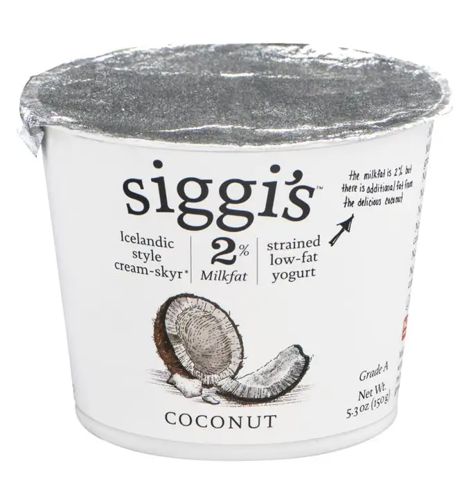Order Siggis Yogurt, Strained Low-Fat, Coconut - 5.3 Ounces food online from Holiday farms store, Roslyn Heights on bringmethat.com