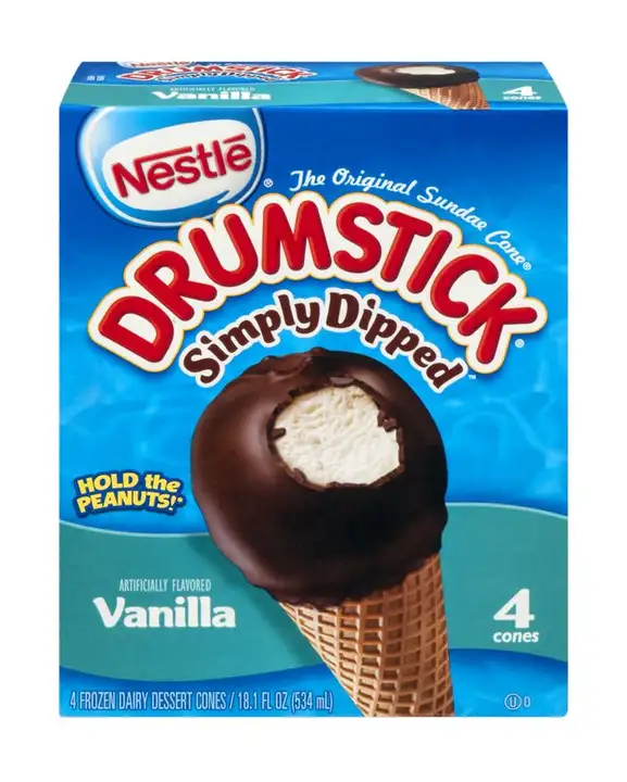 Order Drumstick Sundae Cones, Simply Dipped, Vanilla - 4 Count food online from Novato Harvest Market store, Novato on bringmethat.com