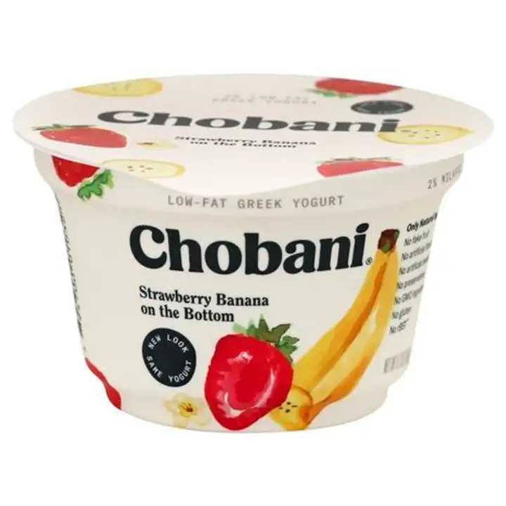 Order Chobani Yogurt, Greek, Low-Fat, with Strawberry Banana on the Bottom - 5.3 Ounces food online from Holiday farms store, Roslyn Heights on bringmethat.com