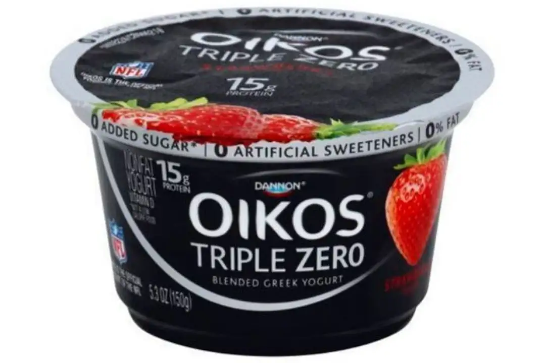 Order Oikos Triple Zero Yogurt, Greek, Nonfat, Blended, Strawberry Flavor - 5.3 Ounces food online from Novato Harvest Market store, Novato on bringmethat.com