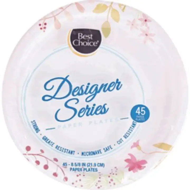 Order Best Choice Designer Paper Plate - 9 Inches (45 Count) food online from Fligner Market store, Lorain on bringmethat.com
