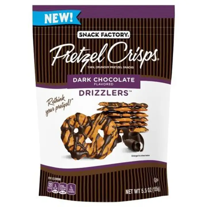 Order Snack Factory Drizzlers Pretzel Crisps, Dark Chocolate Flavored - 5.5 Ounces food online from Whole Foods Co-Op Denfeld store, Duluth on bringmethat.com