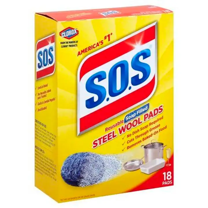 Order SOS Steel Wool Pads, Reusable Soap Filled - 18 Count food online from Holiday farms store, Roslyn Heights on bringmethat.com