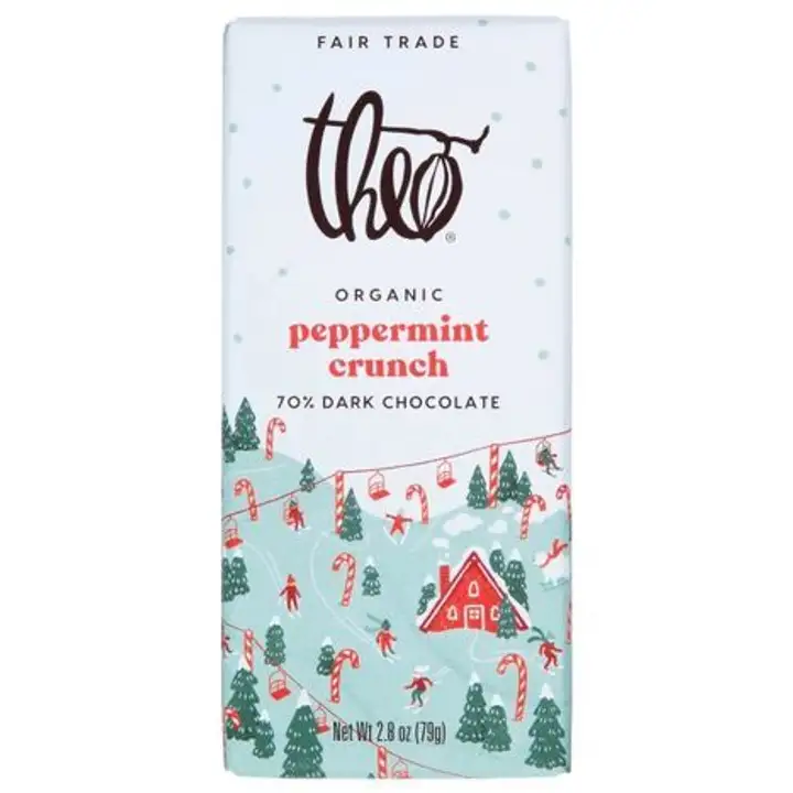 Order THEO Dark Chocolate, Organic, Peppermint Crunch - 2.8 Ounces food online from Whole Foods Co-Op Denfeld store, Duluth on bringmethat.com