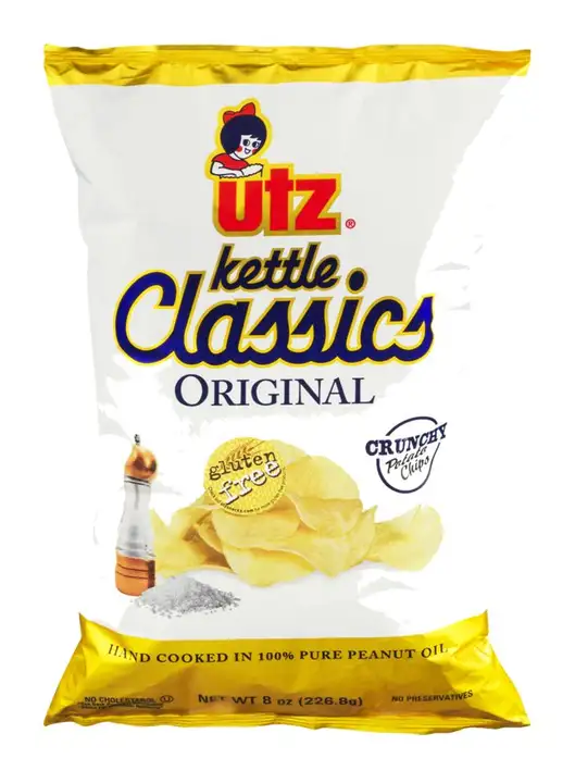Order Utz Kettle Classics Potato Chips, Crunchy, Original - 8 Ounces food online from Holiday farms store, Roslyn Heights on bringmethat.com