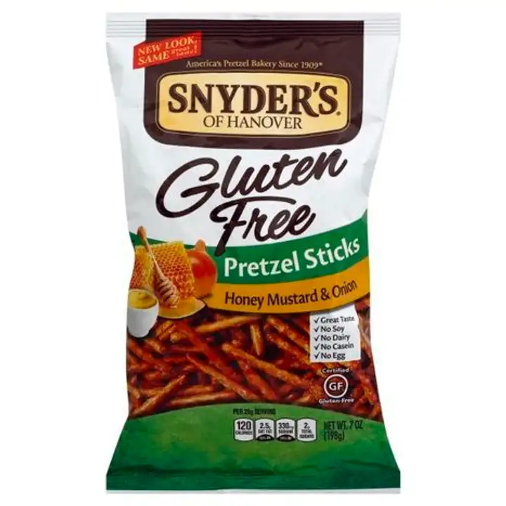 Order Snyders Pretzel Sticks, Gluten Free, Honey Mustard & Onion - 7 Ounces food online from Holiday farms store, Roslyn Heights on bringmethat.com