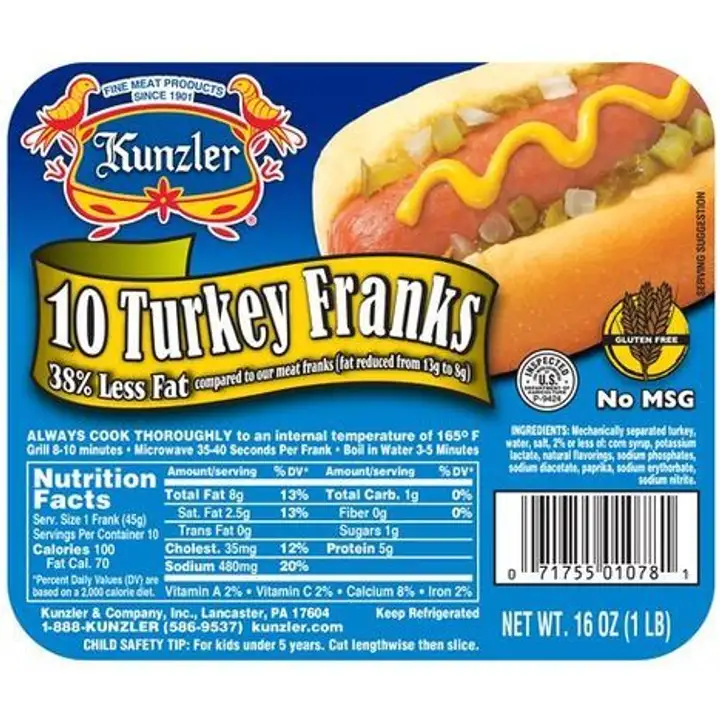 Order Kunzler Turkey Franks - 16 Ounces food online from Meats Supreme store, Brooklyn on bringmethat.com