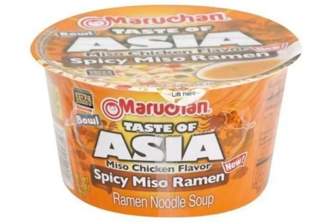 Order Maruchan Taste of Asia Ramen Noodle Soup, Spicy Miso, Miso Chicken Flavor, Bowl - 3.38 Ounces food online from Fligner Market store, Lorain on bringmethat.com