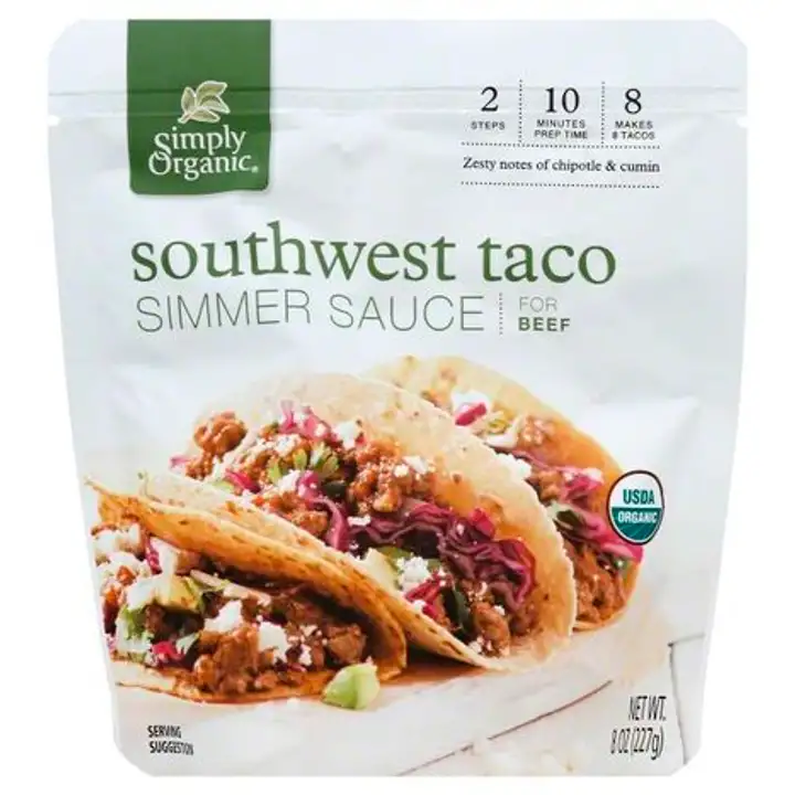 Order Simply Organic Simmer Sauce, for Beef, Southwest Taco - 8 Ounces food online from Whole Foods Co-Op Denfeld store, Duluth on bringmethat.com