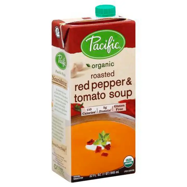 Order Pacific Organic Soup, Organic, Roasted Red Pepper & Tomato - 32 Ounces food online from Novato Harvest Market store, Novato on bringmethat.com