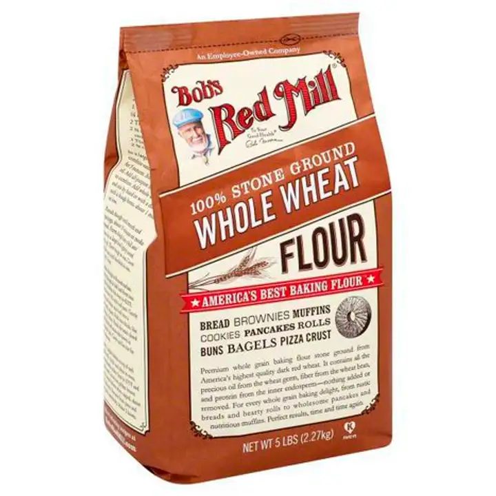 Order Bob's Red Mill Flour, Whole Wheat, 100% Stone Ground - 80 Ounces food online from Novato Harvest Market store, Novato on bringmethat.com