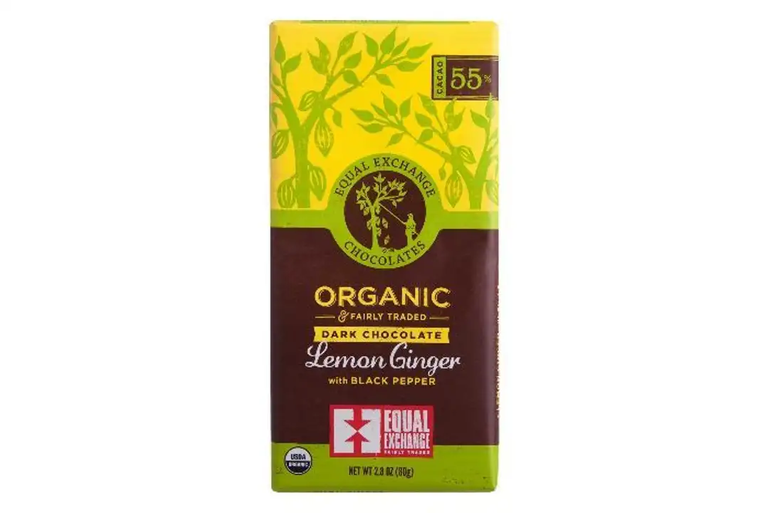 Order Equal Exchange Chocolates Dark Chocolate, Organic, Lemon Ginger with Black Pepper - 2.8 Ounces food online from Whole Foods Co-Op Denfeld store, Duluth on bringmethat.com