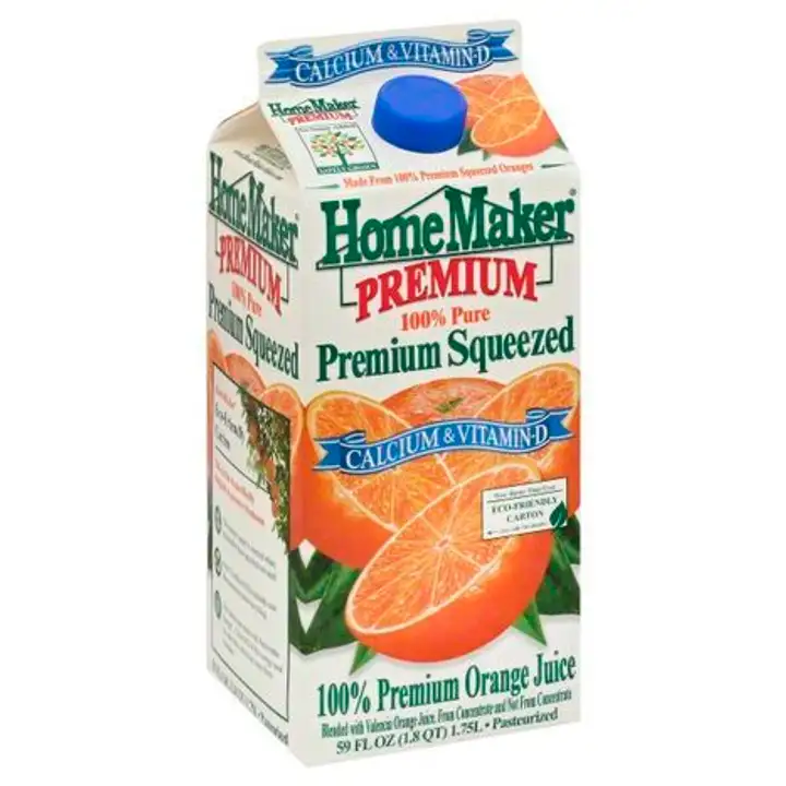 Order HomeMaker Premium 100% Juice, Premium, Calcium & Vitamin-D, Orange - 59 Ounces food online from Fligner Market store, Lorain on bringmethat.com
