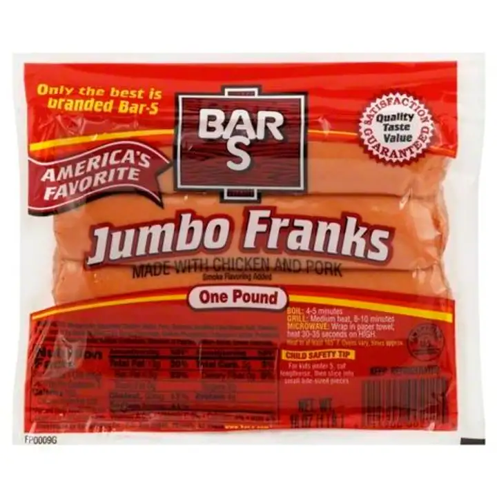 Order Bar S Franks, Jumbo - 16 Ounces food online from Fligner Market store, Lorain on bringmethat.com