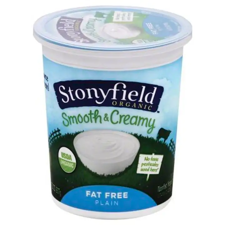 Order Stonyfield Farm Organic Yogurt, Nonfat, Smooth & Creamy, Fat Free Plain - 32 Ounces food online from Holiday farms store, Roslyn Heights on bringmethat.com
