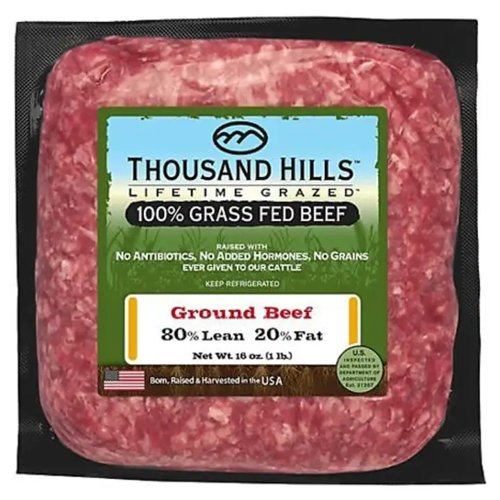 Order Thousand Hills Grass Fed Ground Beef 80/20 - 16 Ounces food online from Whole Foods Co-Op Denfeld store, Duluth on bringmethat.com
