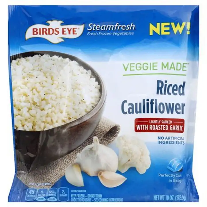 Order Birds Eye Steamfresh Cauliflower, Riced, Lightly Sauced with Roasted Garlic - 10 Ounces food online from Holiday farms store, Roslyn Heights on bringmethat.com