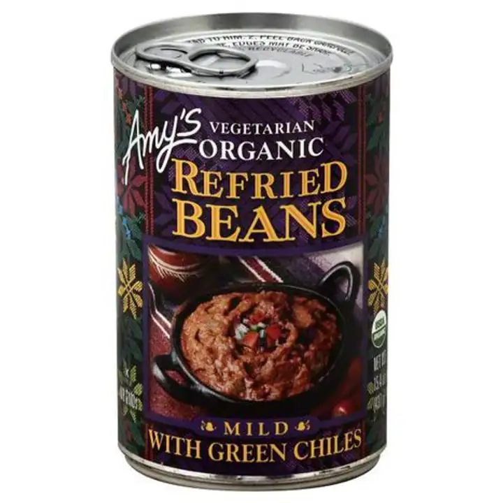 Order Amys Vegetarian Organic Refried Beans, with Green Chiles, Mild - 15.4 Ounces food online from Whole Foods Co-Op Denfeld store, Duluth on bringmethat.com