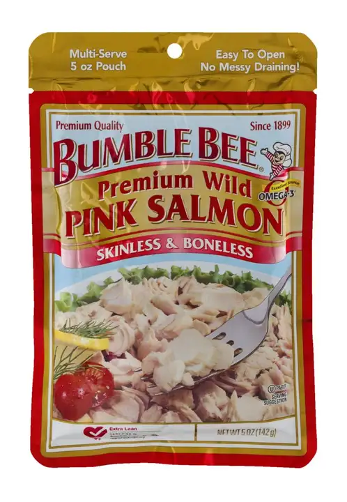 Order Bumble Bee Pink Salmon, Premium Wild - 5 Ounces food online from Holiday farms store, Roslyn Heights on bringmethat.com