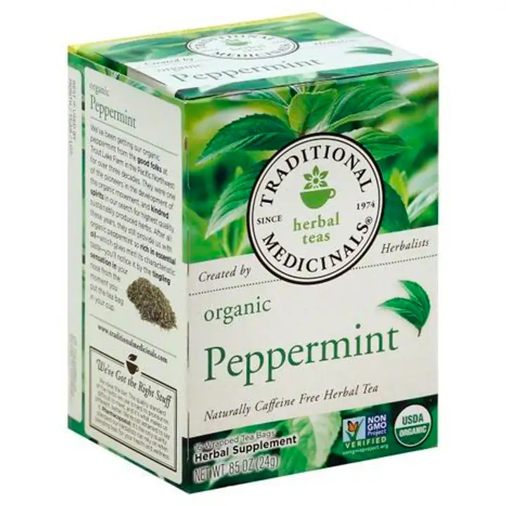 Order Traditional Medicinals Herbal Tea, Organic, Peppermint, Caffeine Free, Wrapped Tea Bags - 16 Bags food online from Novato Harvest Market store, Novato on bringmethat.com
