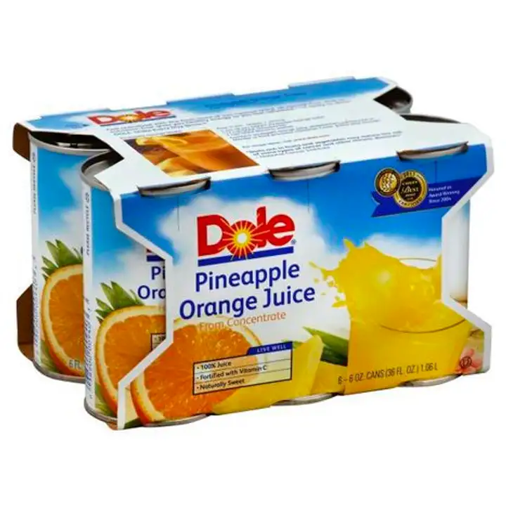 Order Dole 100% Juice, Pineapple Orange - 6 Fluid Ounces (Pack of 6) food online from Novato Harvest Market store, Novato on bringmethat.com