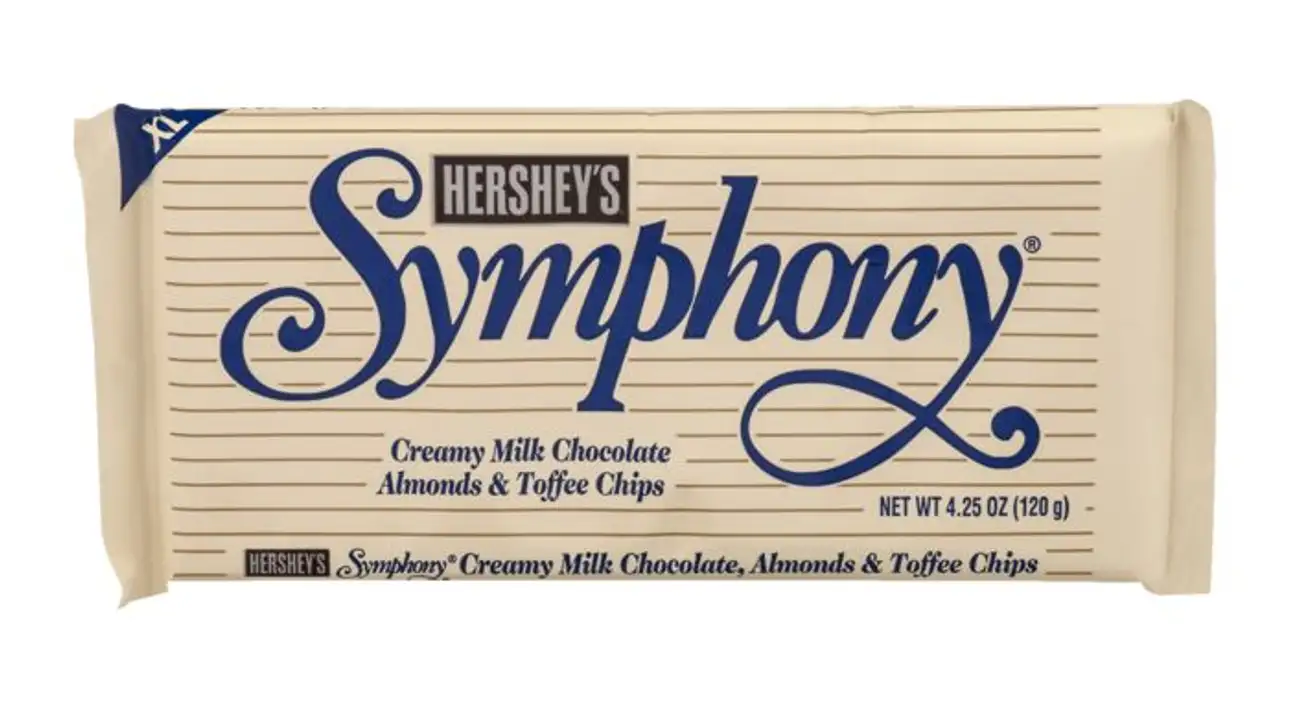 Order Hersheys Symphony Milk Chocolate, Creamy, Almonds & Toffee Chips, XL - 4.25 Ounces food online from Holiday farms store, Roslyn Heights on bringmethat.com