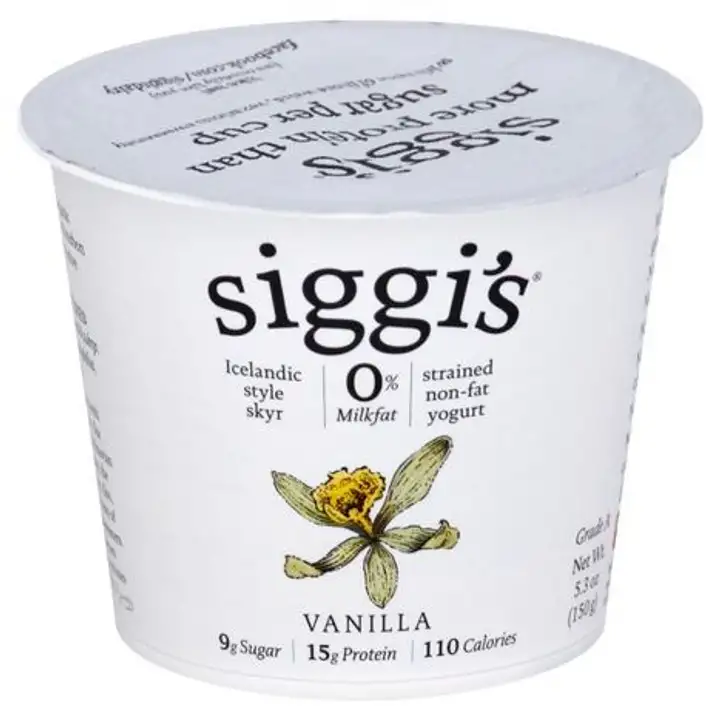 Order Siggis Yogurt, Non-Fat, Icelandic Style Skyr, Strained, Vanilla - 5.3 Ounces food online from Novato Harvest Market store, Novato on bringmethat.com