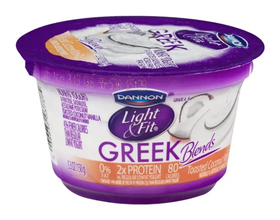 Order Light & Fit Yogurt, Greek, Nonfat, Toasted Coconut Vanilla - 5.3 Ounces food online from Holiday farms store, Roslyn Heights on bringmethat.com