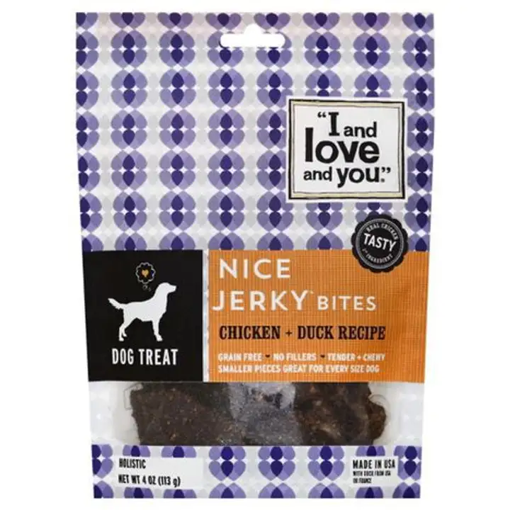 Order I and love and you Dog Treat, Nice Jerky Bites, Chicken + Duck Recipe - 4 Ounces food online from Whole Foods Co-Op Denfeld store, Duluth on bringmethat.com