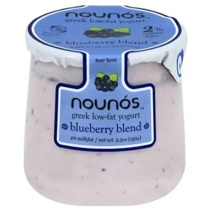 Order Nounos Yogurt, Low-Fat, Blueberry Blend, Greek - 5.3 Ounces food online from Holiday farms store, Roslyn Heights on bringmethat.com
