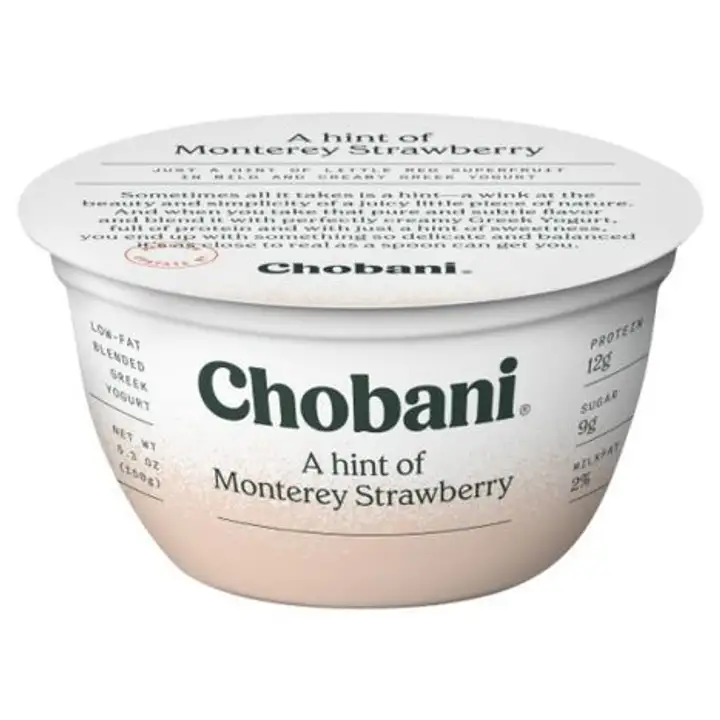 Order Chobani Yogurt, Greek, Low-Fat, Monterey Strawberry - 5.3 Ounces food online from Whole Foods Co-Op Denfeld store, Duluth on bringmethat.com