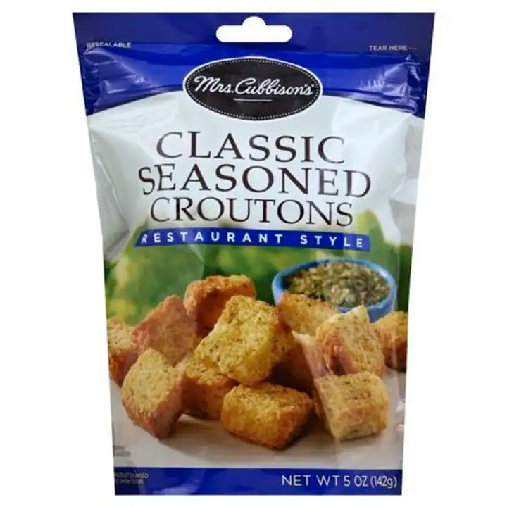 Order Mrs Cubbisons Croutons, Classic Seasoned, Restaurant Style - 6 Ounces food online from Holiday farms store, Roslyn Heights on bringmethat.com