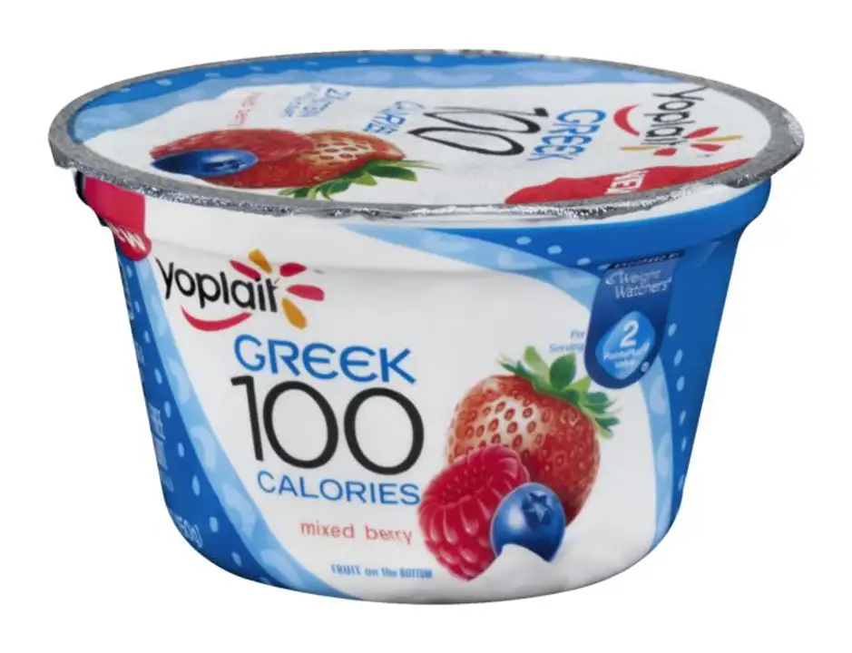 Order Yoplait Greek 100 Calories Yogurt, Fat Free, Mixed Berry - 5.3 Ounces food online from Fligner Market store, Lorain on bringmethat.com