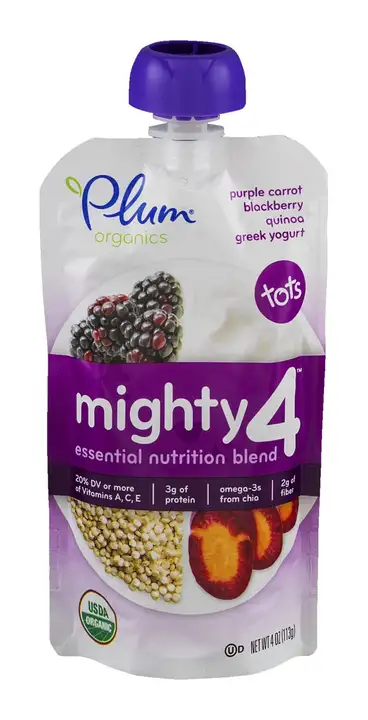 Order Plum Organics Mighty 4 Nutritious Blend, Apple, Blackberry, Purple Carrot, Greek Yogurt, Oat, Quinoa - 4 Ounces food online from Novato Harvest Market store, Novato on bringmethat.com
