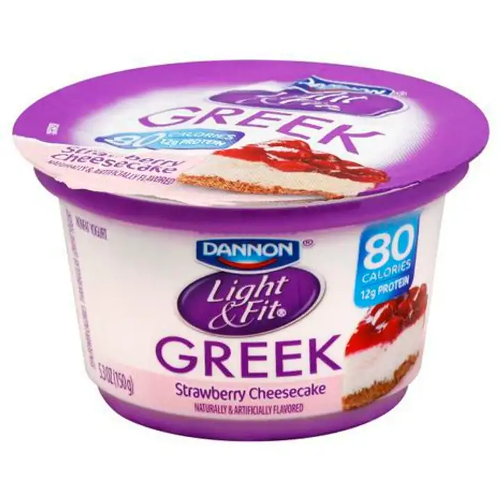 Order Light & Fit Yogurt, Greek, Nonfat, Strawberry Cheesecake - 5.3 Ounces food online from Novato Harvest Market store, Novato on bringmethat.com