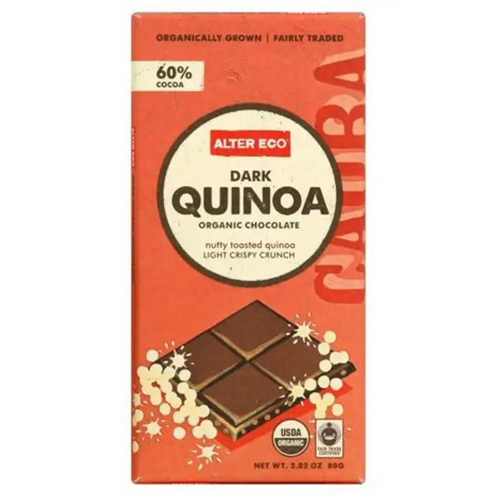 Order Alter Eco Dark Chocolate, Organic, Deep Dark Quinoa Crunch, 60% Cocoa - 2.82 Ounces food online from Novato Harvest Market store, Novato on bringmethat.com