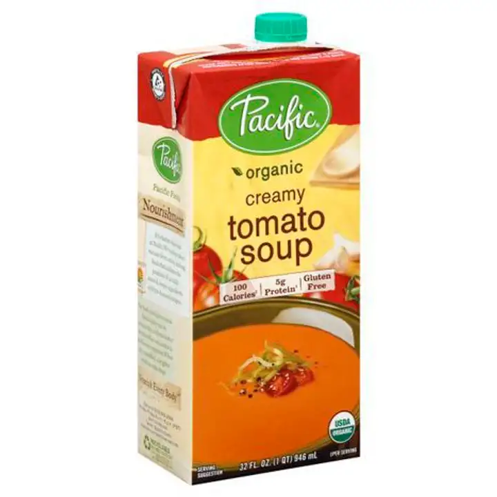 Order Pacific Organic Soup, Creamy Tomato - 32 Ounces food online from Holiday farms store, Roslyn Heights on bringmethat.com