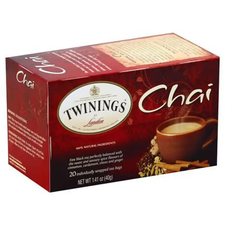 Order Twinings of London Black Tea, Chai, Tea Bags - 20 Bags food online from Novato Harvest Market store, Novato on bringmethat.com