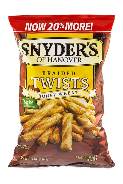 Order Snyders Pretzels, Honey Wheat, Braided Twist - 12 Ounces food online from Holiday farms store, Roslyn Heights on bringmethat.com