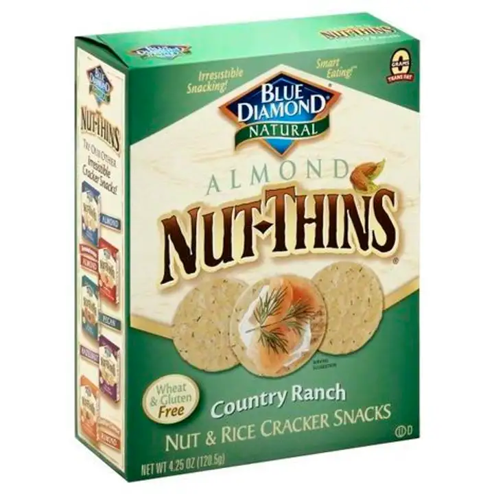 Order Blue Diamond Natural Nut-Thins Cracker Snacks, Nut & Rice, Almond, Country Ranch - 4.25 Ounces food online from Novato Harvest Market store, Novato on bringmethat.com