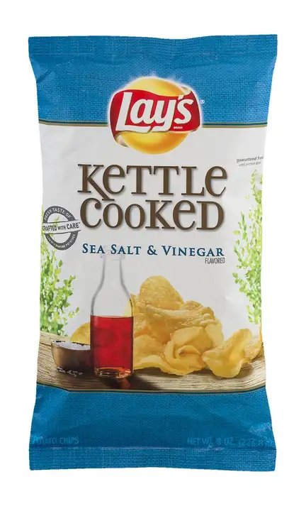 Order Lays Kettle Cooked Potato Chips, Sea Salt & Vinegar Flavored - 8 Ounces food online from Novato Harvest Market store, Novato on bringmethat.com